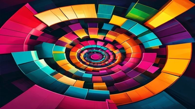 Colored blocks forming a concentric spiral