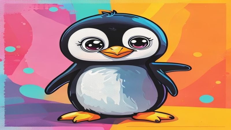 A small cartoon penguin waving one flipper
