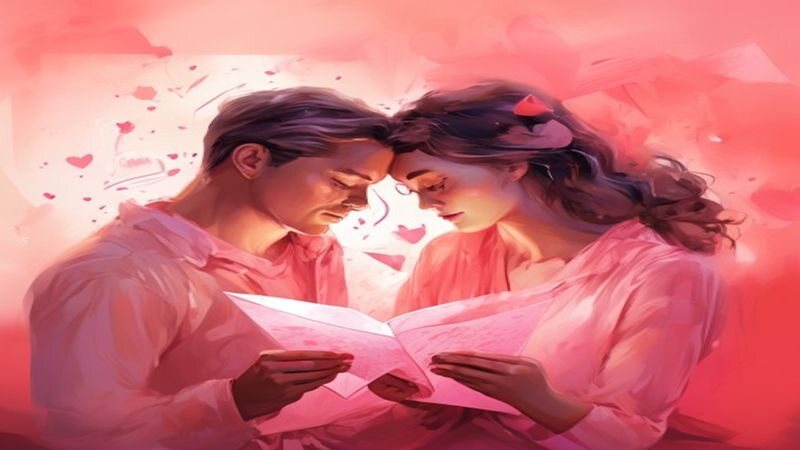 Two people reading a letter together