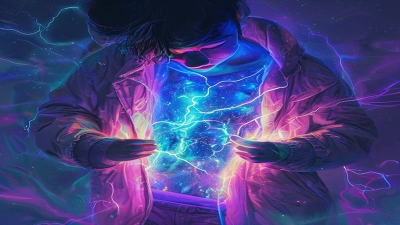 A person holding a glowing object between their hands