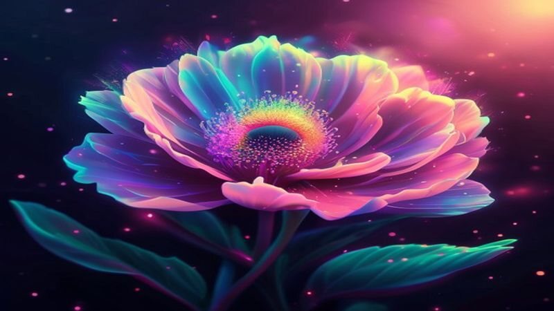 A luminous flower with multicolored petals